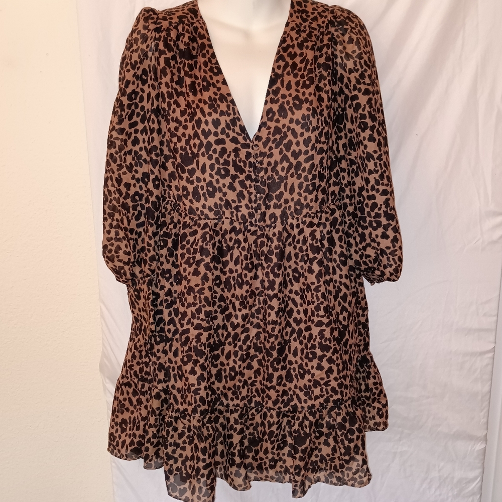 Leopard Print Babydoll Dress -XS